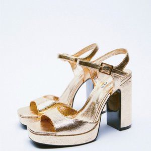 Zara METALLIC PLATFORM HEELED SANDALS